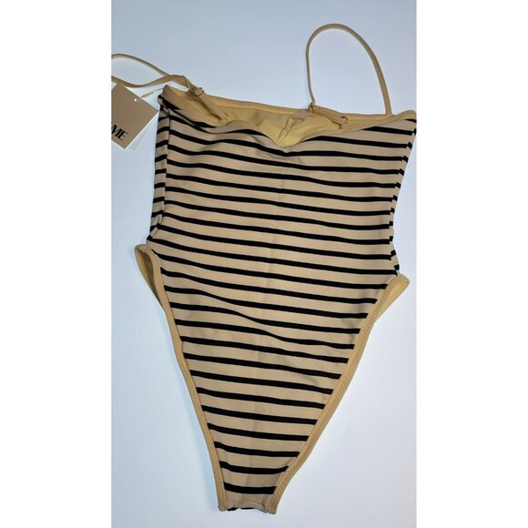 SAME Los Angeles Swim Womens One Piece ColorBlock Stripped Navy Blue Medium - Picture 7 of 12